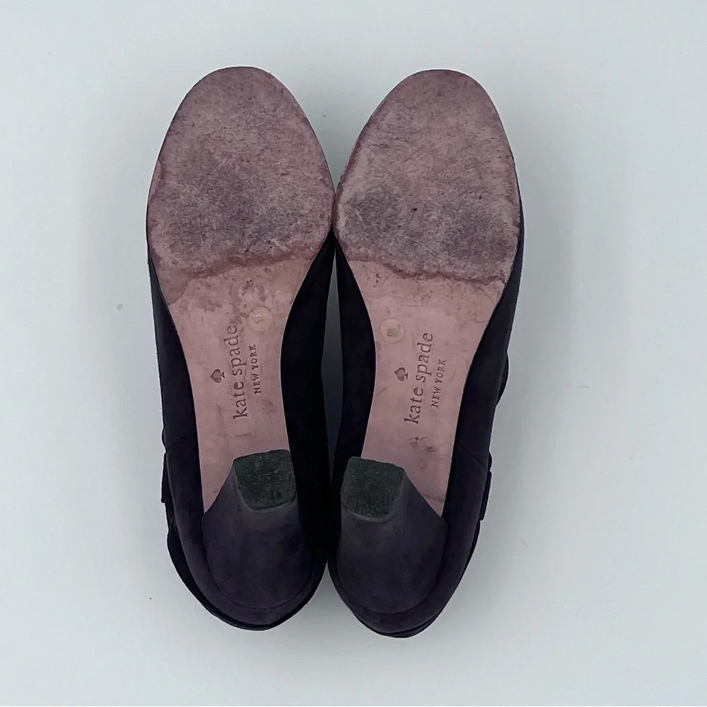Kate Spade Brown Suede Bow Ankle Booties Heels Slip-On Block Heel Women’s Size 8
